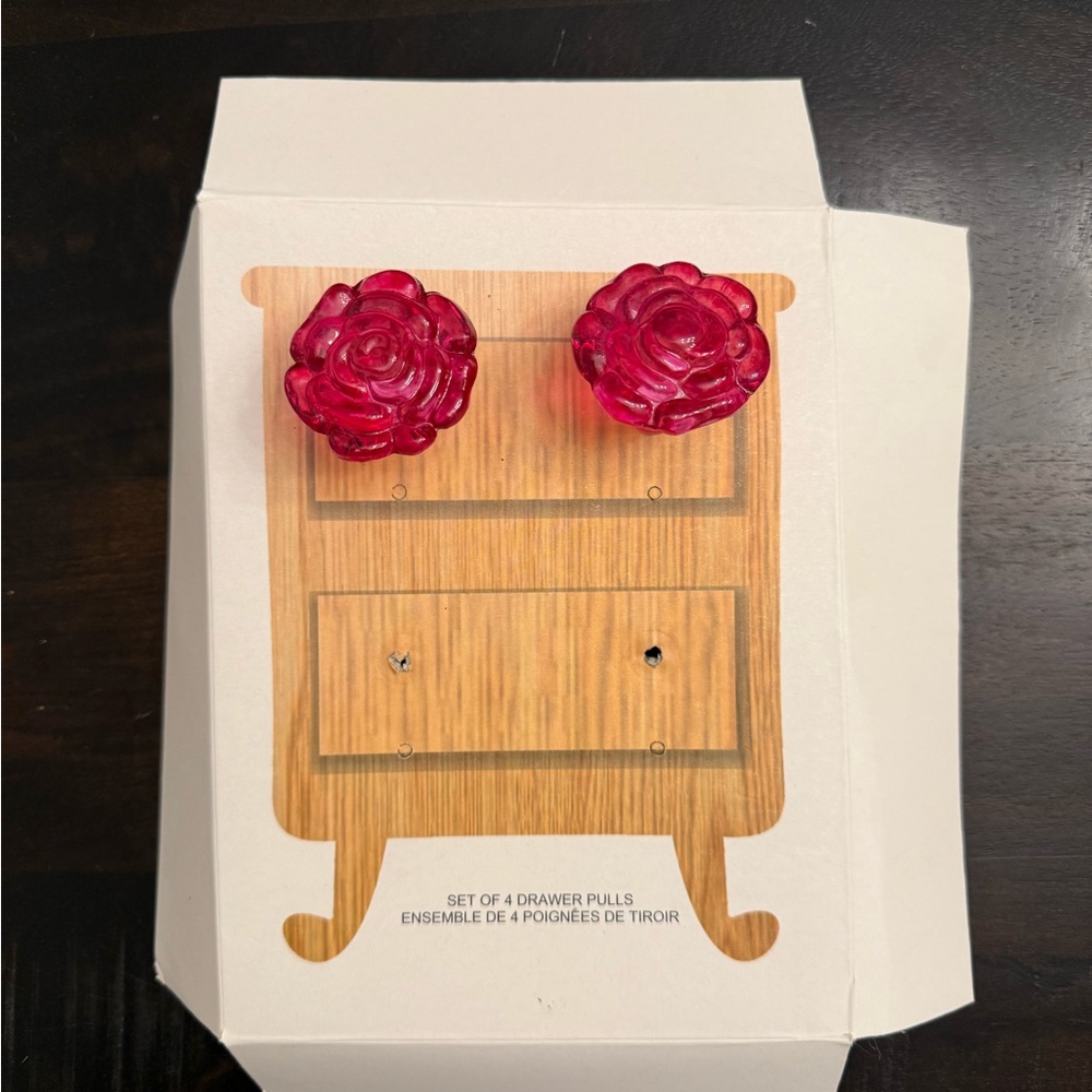 Set of Red Rose Drawer Pulls